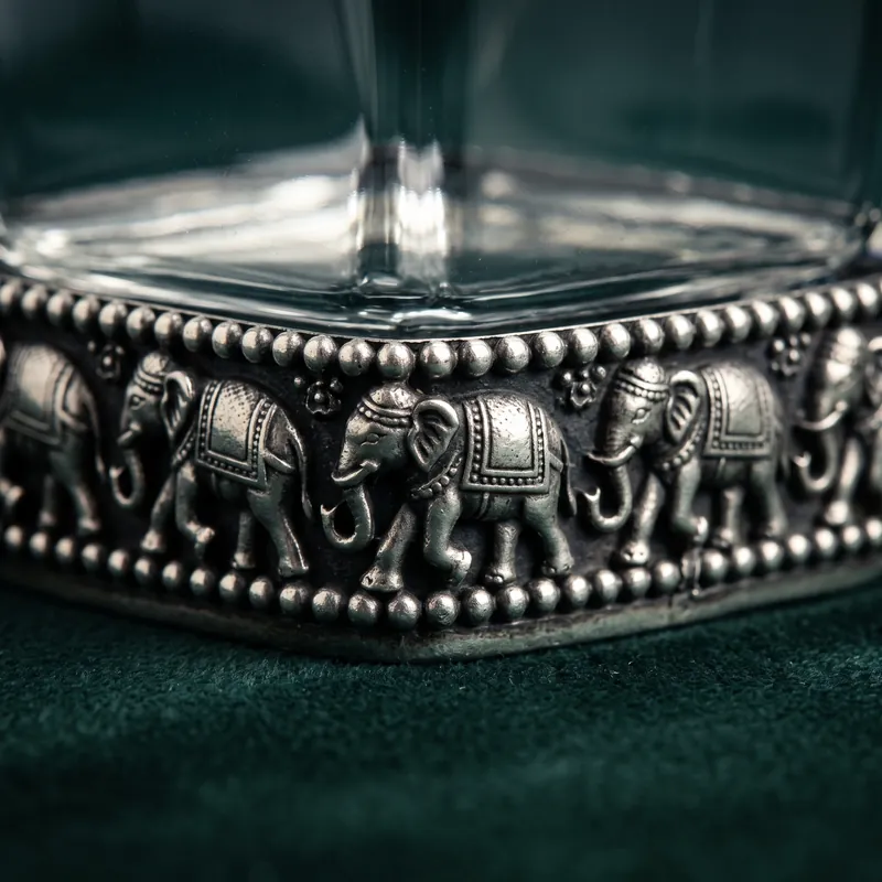Silver-Band Tumbler Set of 6 with Wooden Tray — Elephant Procession — glass & silver drinkware set - alternate view - 925 Sterling Silver