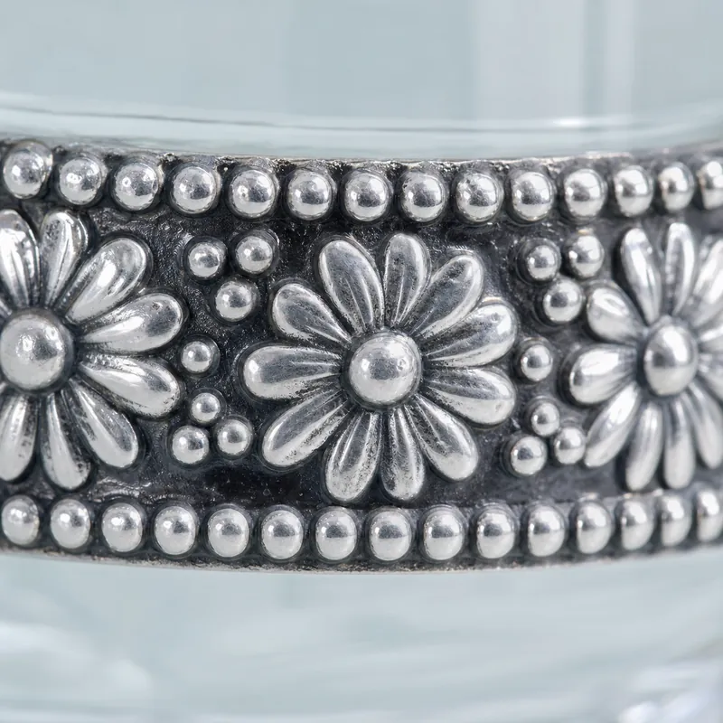 Silver-Band Tumbler Set of 6 with Wooden Tray — Floral-Blossom — glass & silver drinkware set - alternate view - 925 Sterling Silver
