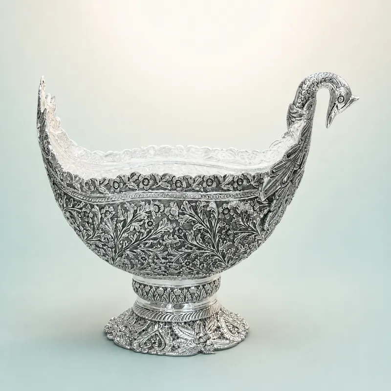 Silver Flower Designed Bowl - front - 925 Sterling Silver