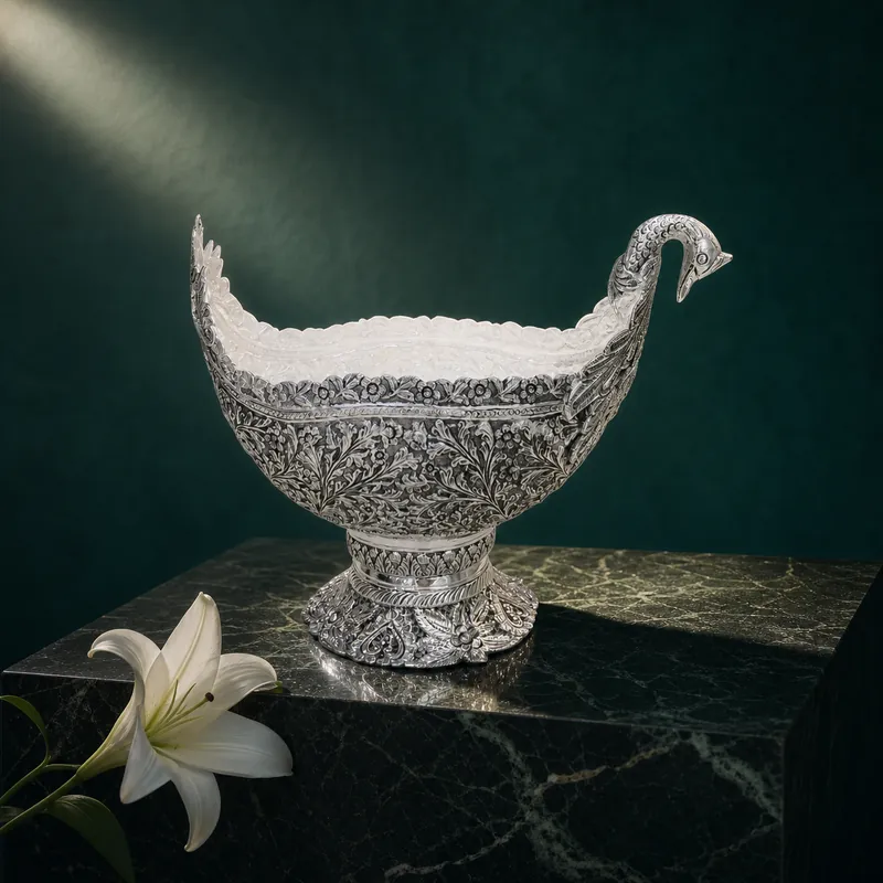 Silver Flower Designed Bowl - detail - 925 Sterling Silver