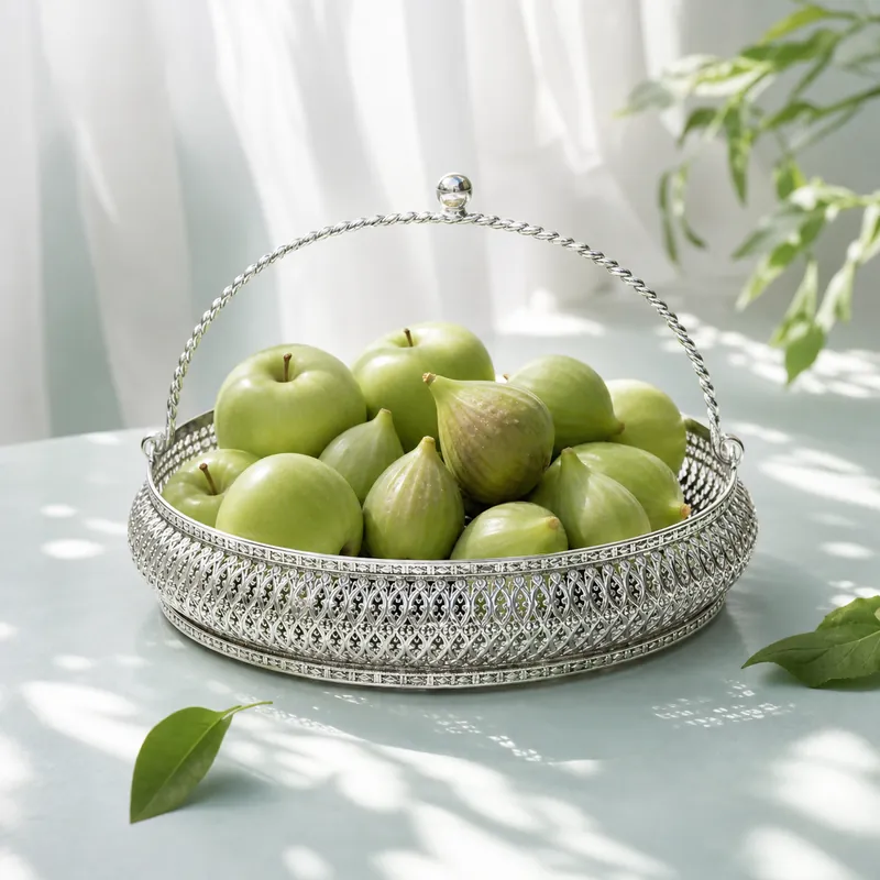 Matsya Fish-Finial Dry-Fruit Bowl / Basket - detail - 925 Sterling Silver