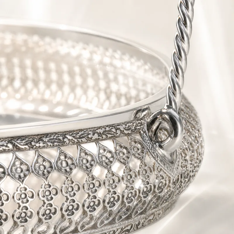 Matsya Fish-Finial Dry-Fruit Bowl / Basket - alternate view - 925 Sterling Silver