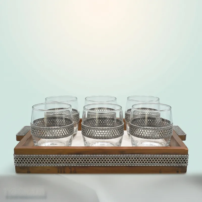 Royal Heirloom Glass Storage Jar Set of Six with Tray — serveware set - front - 925 Sterling Silver