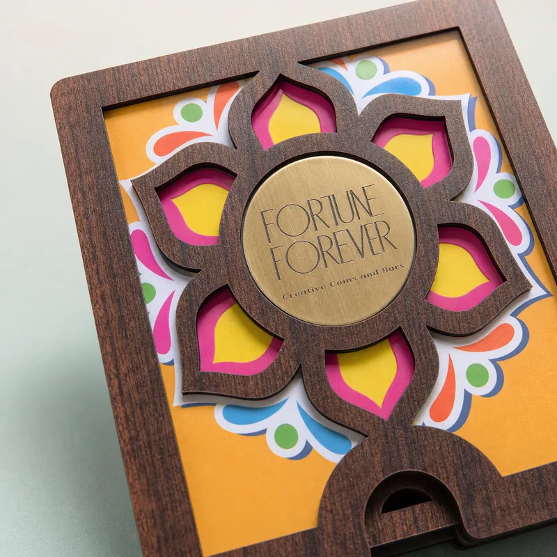 Lotus Laser-Cut Wooden Coin Gift Box — Tree-of-Life Coin - alternate view - 925 Sterling Silver