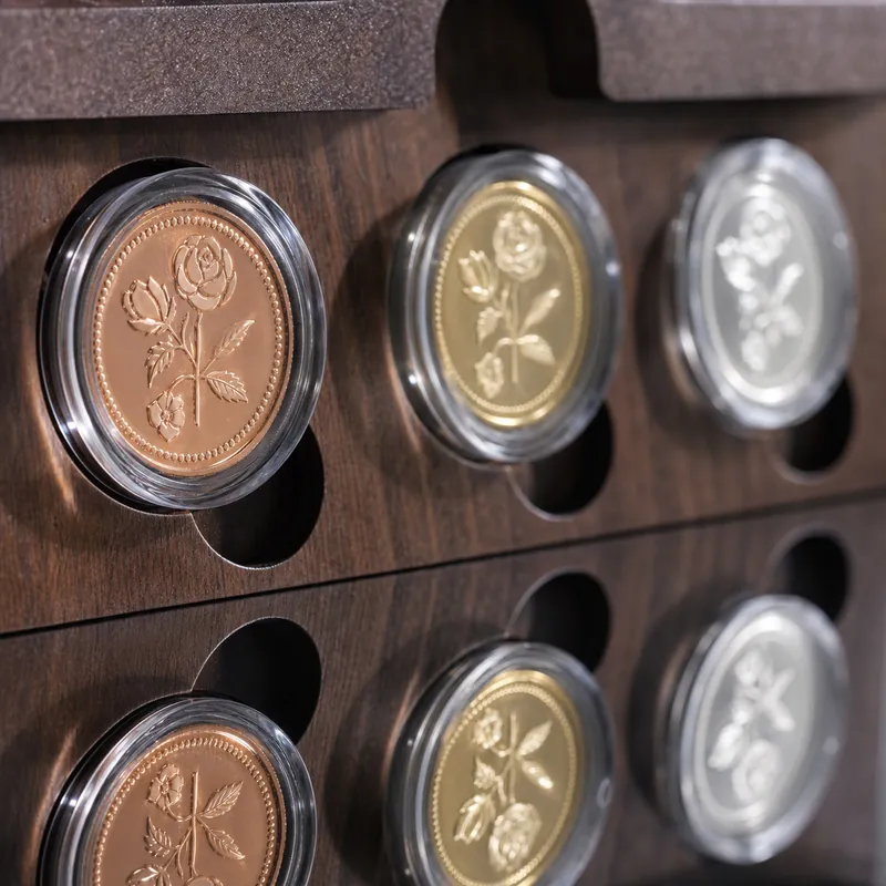 Landscape Mandala Wooden Trio Box — Three-Tone Rose-Motif Coin Set - alternate view - 925 Sterling Silver