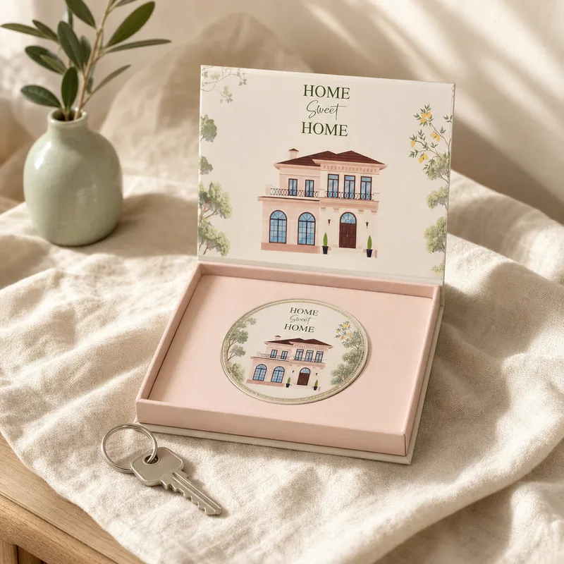 "Home Sweet Home" Griha Pravesh Gift Box — Silver House Coin - detail - 925 Sterling Silver