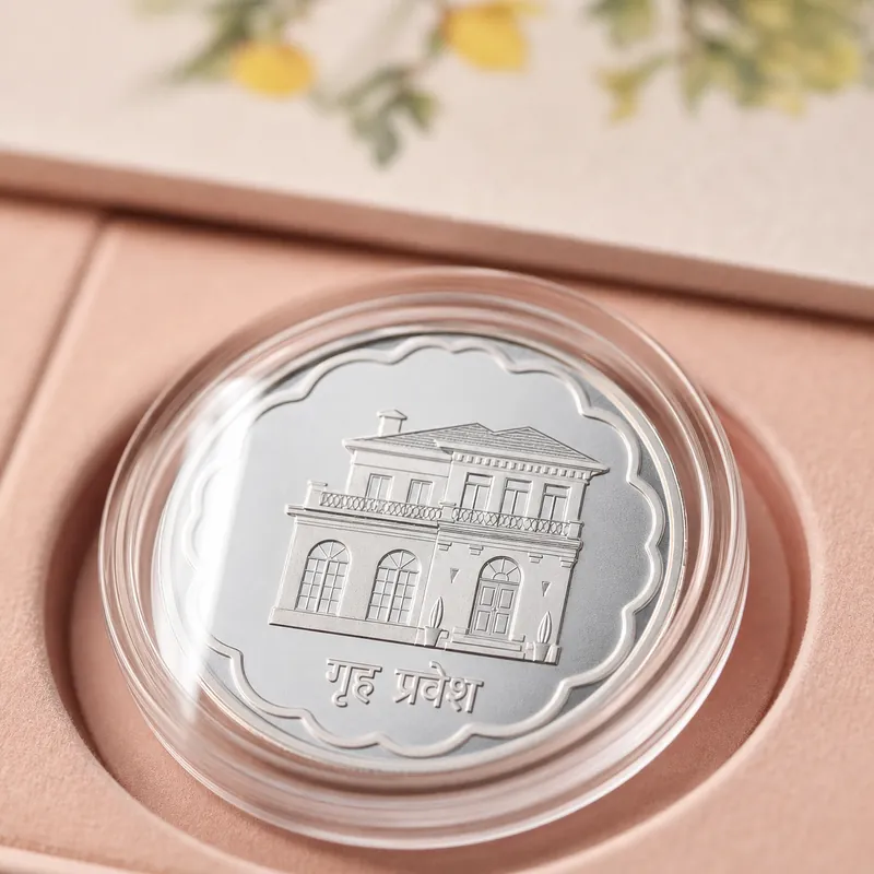 "Home Sweet Home" Griha Pravesh Gift Box — Silver House Coin - alternate view - 925 Sterling Silver