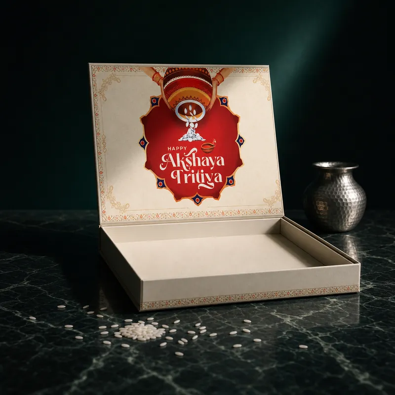 "Happy Akshaya Tritiya" Festival Gift Box — Colour-Printed Festival Coin - detail - 925 Sterling Silver