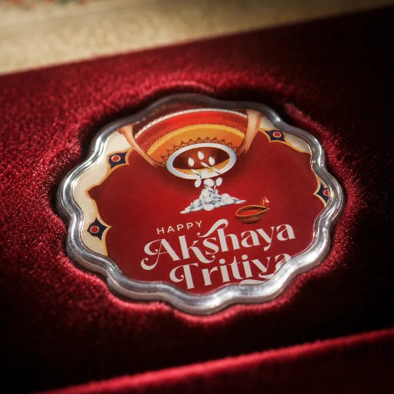 "Happy Akshaya Tritiya" Festival Gift Box — Colour-Printed Festival Coin - alternate view - 925 Sterling Silver