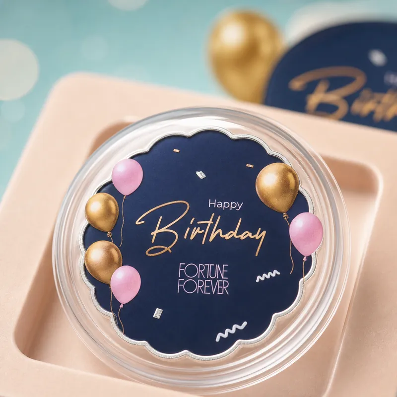 "Happy Birthday" Balloon Gift Box — Colour-Printed Birthday Coin - alternate view - 925 Sterling Silver