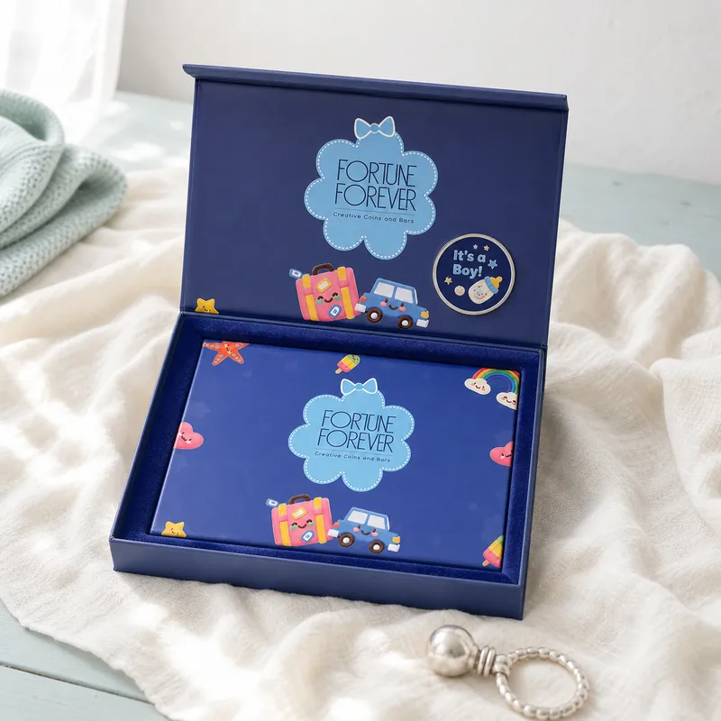 "Tiny Wonder, Endless Joy" Baby Gift Box — "It's a Boy!" Coin - detail - 925 Sterling Silver