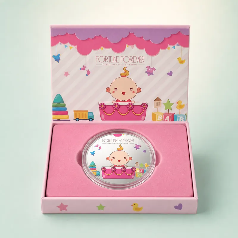 Pink "Tiny Wonder, Endless Joy" Baby-Girl Coin Gift Box - front - 925 Sterling Silver