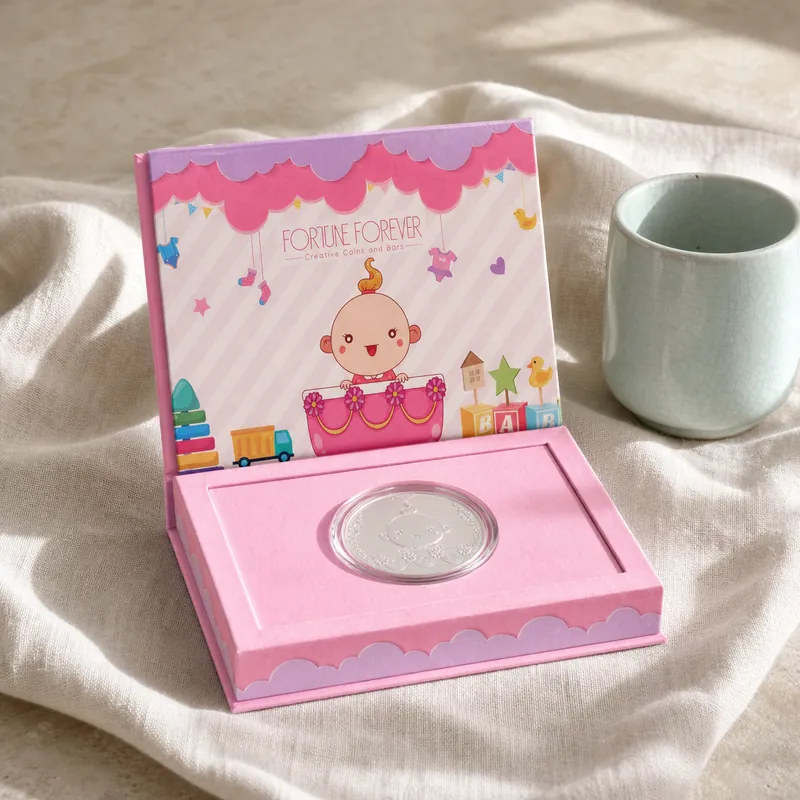 Pink "Tiny Wonder, Endless Joy" Baby-Girl Coin Gift Box - detail - 925 Sterling Silver