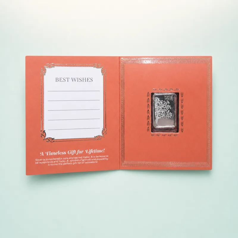 Terracotta Folding "Best Wishes" Card with Tree-of-Life Silver Bar - front - 925 Sterling Silver