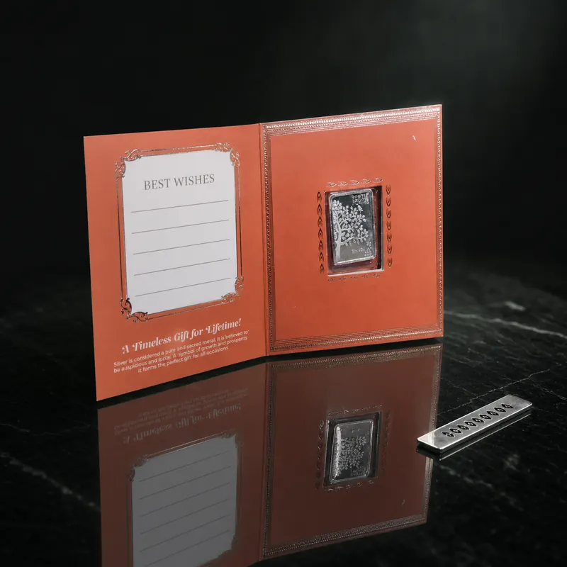 Terracotta Folding "Best Wishes" Card with Tree-of-Life Silver Bar - detail - 925 Sterling Silver