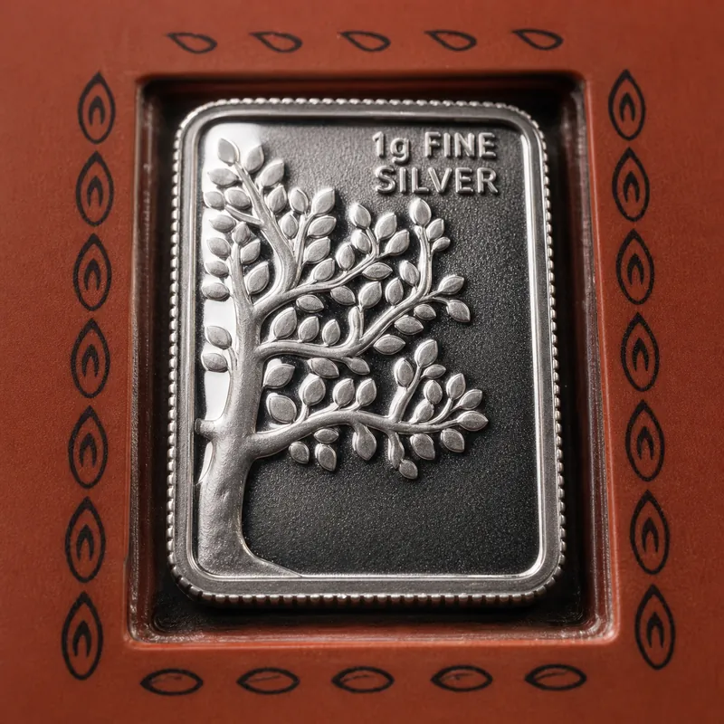 Terracotta Folding "Best Wishes" Card with Tree-of-Life Silver Bar - alternate view - 925 Sterling Silver