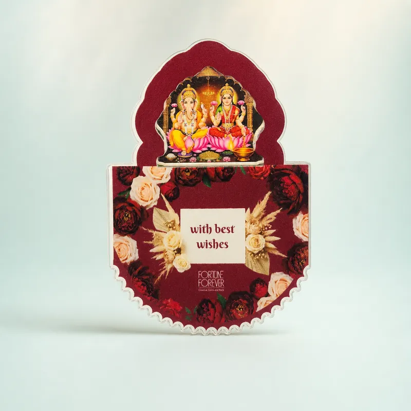 Ganesha & Lakshmi Rose-Wreath Acrylic Standee - front - 925 Sterling Silver