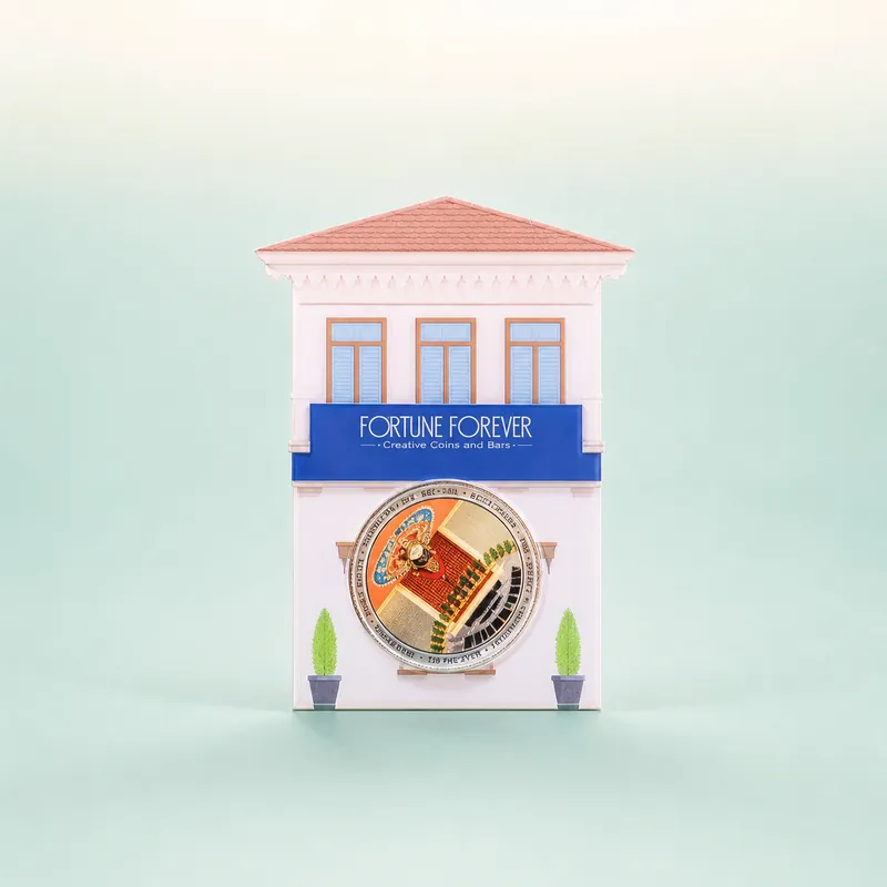 Haveli-Facade Mini Coin Card Standee - front - 925 Sterling Silver