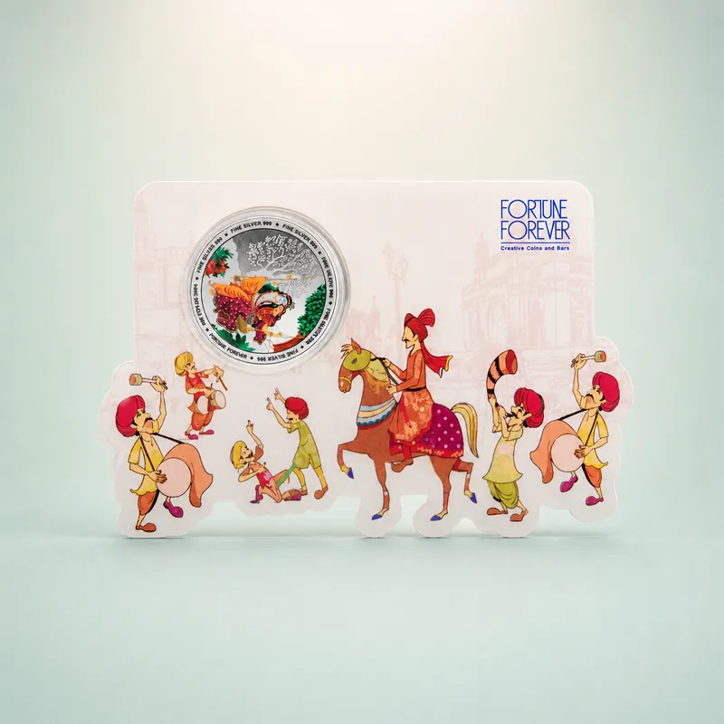 Baraat Procession Coin Card · 10 g Fine Silver 999 - front - 925 Sterling Silver