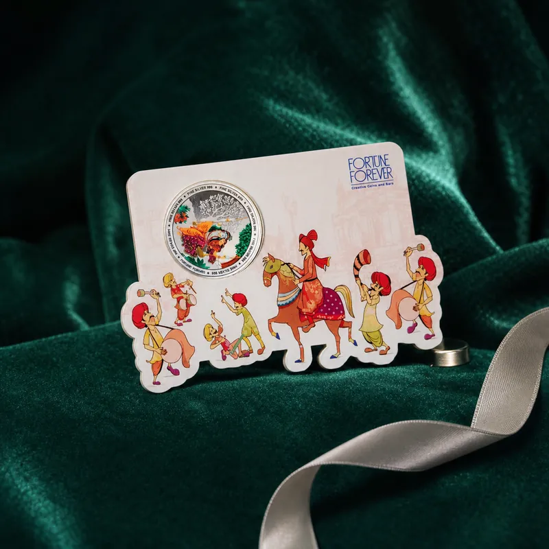 Baraat Procession Coin Card · 10 g Fine Silver 999 - detail - 925 Sterling Silver