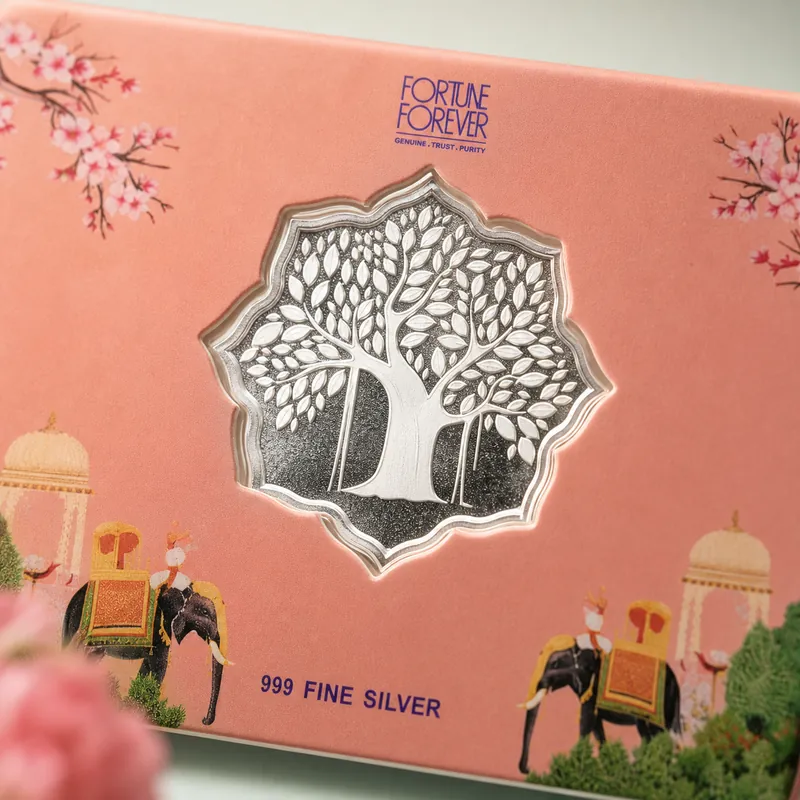 Coral Elephant Card with Lotus-Cut Tree-of-Life Silver Bar - alternate view - 925 Sterling Silver