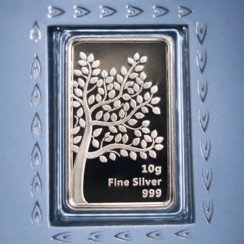 Periwinkle-Blue "Best Wishes" Folding Gift Card — 10g Tree-of-Life Silver Bar - alternate view - 925 Sterling Silver