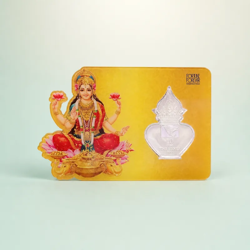 Lakshmi Kalash 10 Gram Fine Silver Coin Card - front - 925 Sterling Silver