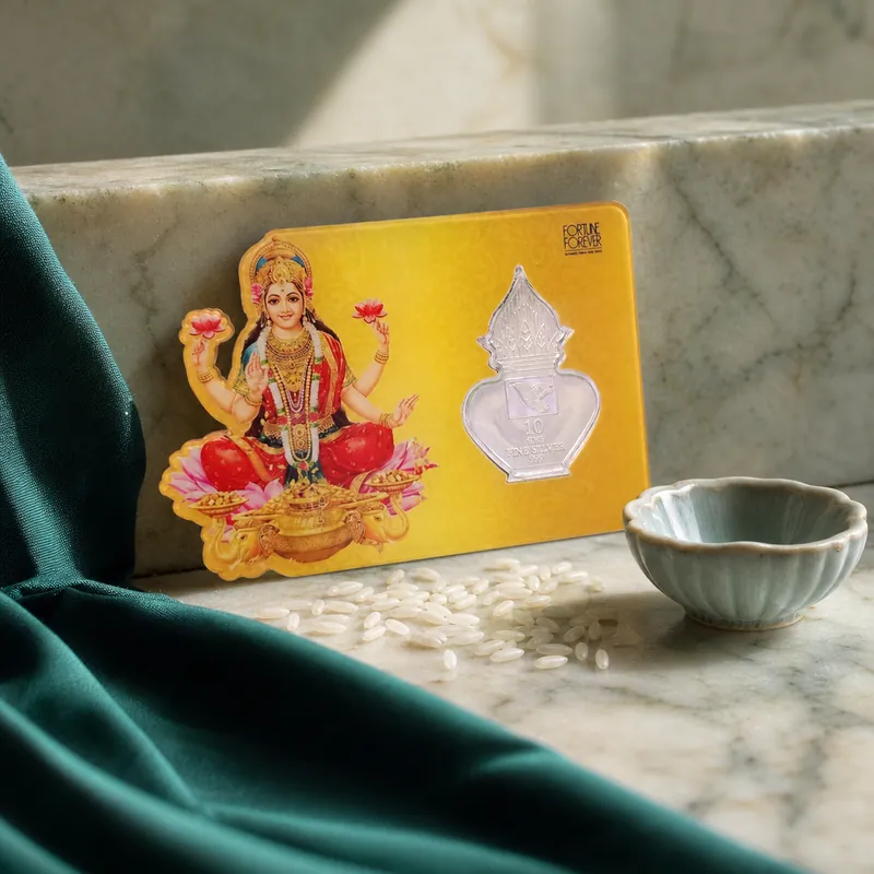 Lakshmi Kalash 10 Gram Fine Silver Coin Card - detail - 925 Sterling Silver