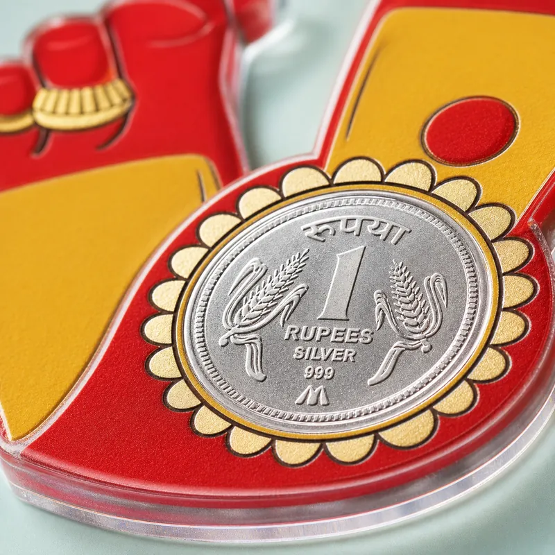 God Feet Die-Cut Card with Twin Silver Coins (25 Paise + 1 Rupee) - alternate view - 925 Sterling Silver