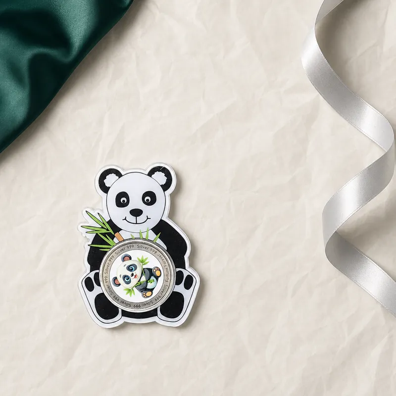 Panda Die-Cut Card with Colour-Printed Baby-Panda Silver Coin - detail - 925 Sterling Silver