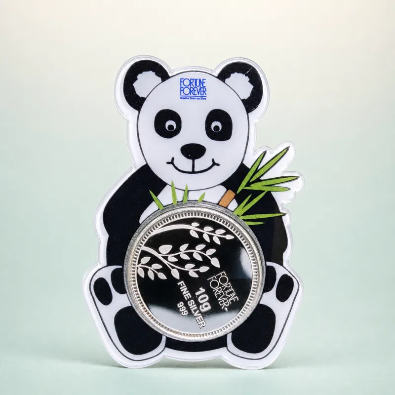 Panda Die-Cut Card with 10g Fortune Forever Branch Silver Coin - front - 925 Sterling Silver