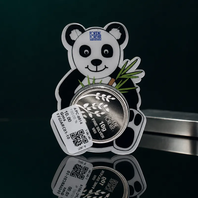 Panda Die-Cut Card with 10g Fortune Forever Branch Silver Coin - detail - 925 Sterling Silver