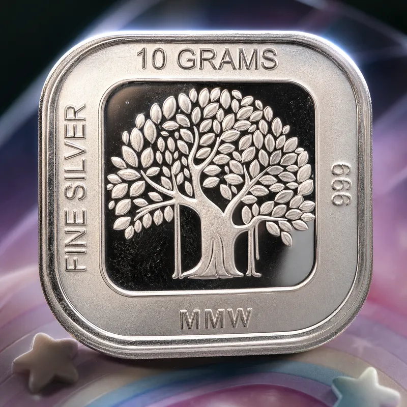 Pastel Rainbow "With Best Wishes" Card with 10 Gram Tree-of-Life Silver Bar - alternate view - 925 Sterling Silver