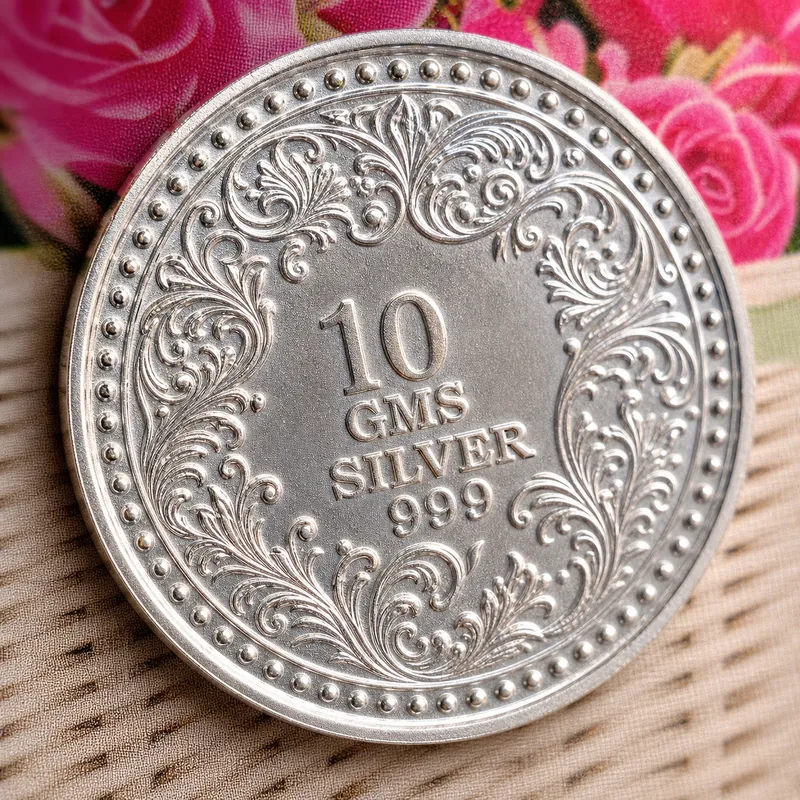 Rose Basket Die-Cut Card with 10 GMS Ornate Silver Coin - alternate view - 925 Sterling Silver