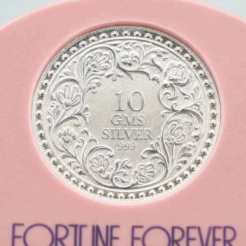 Pink Piggy-Bank Die-Cut Card with 10 GMS Ornate Silver Coin - alternate view - 925 Sterling Silver