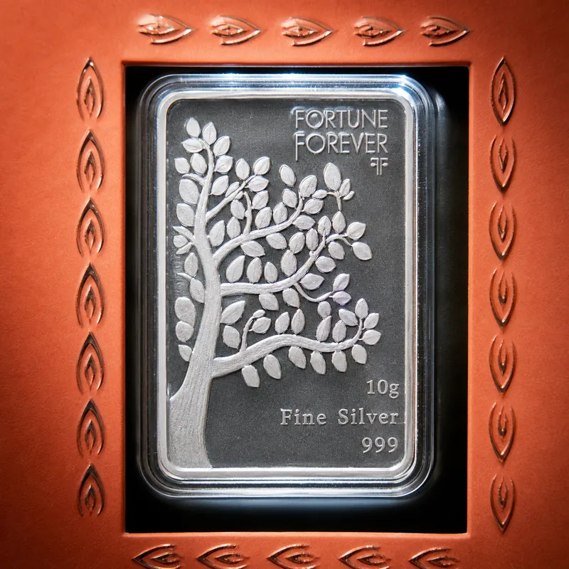 Terracotta "Best Wishes" Folding Gift Card — 10g Tree-of-Life Silver Bar - alternate view - 925 Sterling Silver