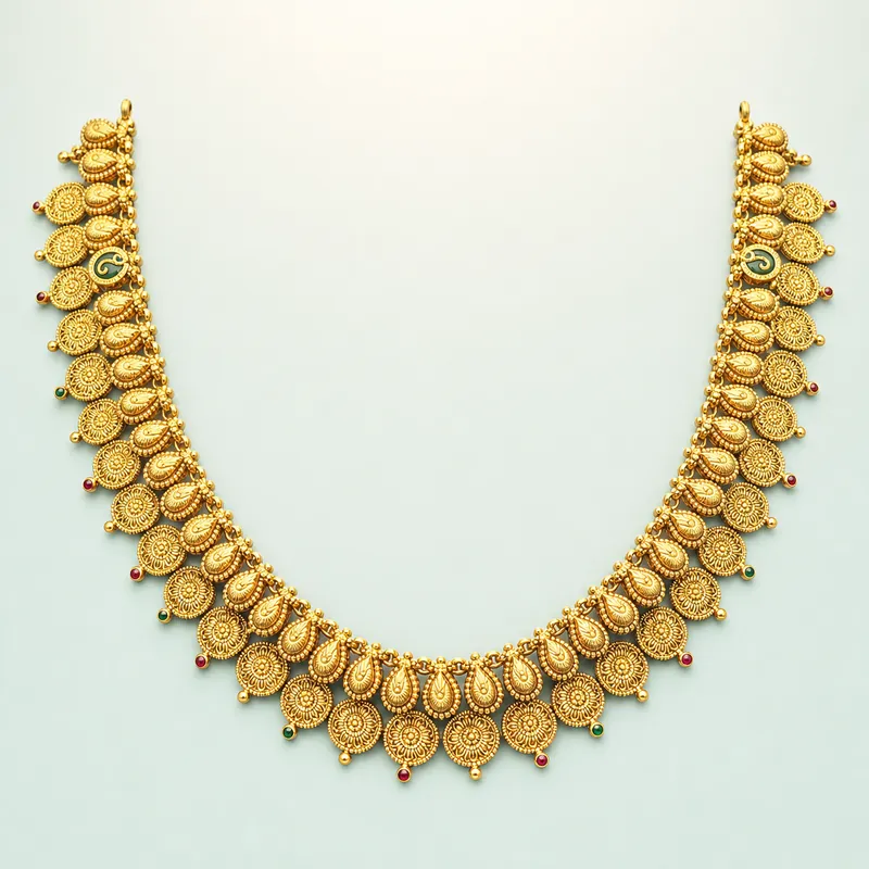 Mango-Mala Necklace — antique gold-polished manga-malai - front - 925 Sterling Silver