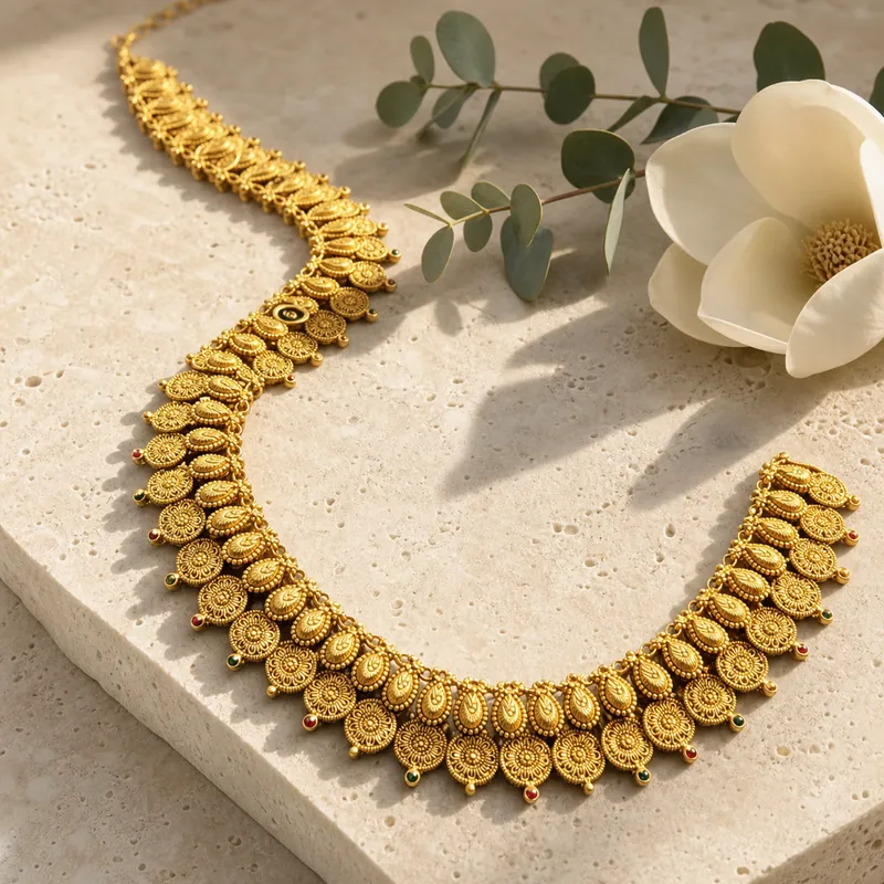 Mango-Mala Necklace — antique gold-polished manga-malai - detail - 925 Sterling Silver