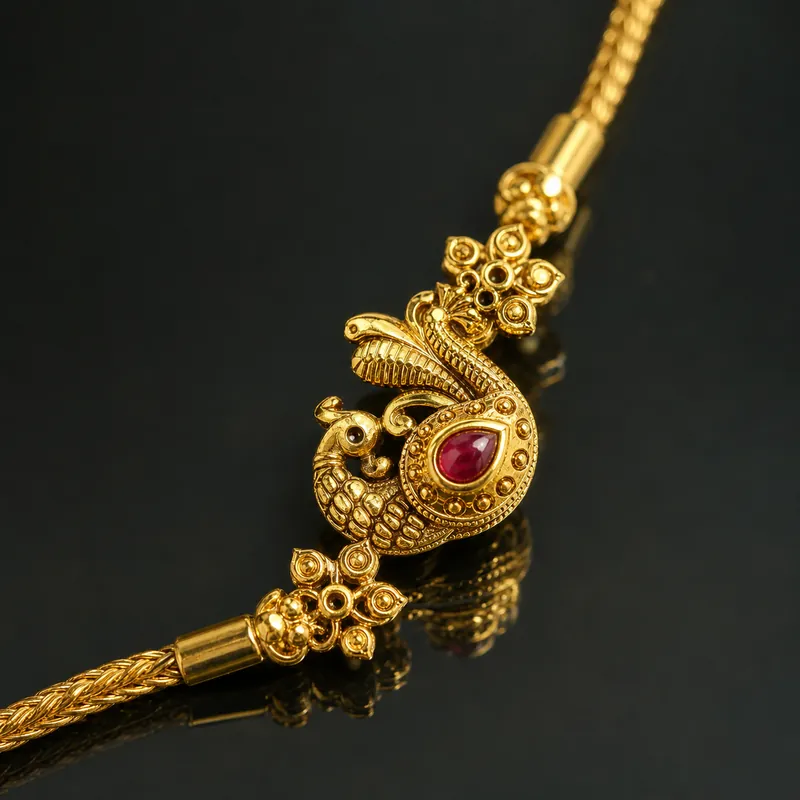 Peacock Ruby-Teardrop Mugappu Chain — long side-pendant chain - alternate view - 925 Sterling Silver
