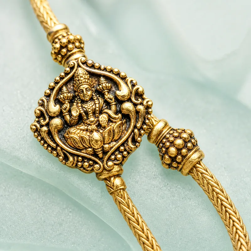 Lakshmi-Barrel Mugappu Chain — long round-weave side-pendant chain - alternate view - 925 Sterling Silver