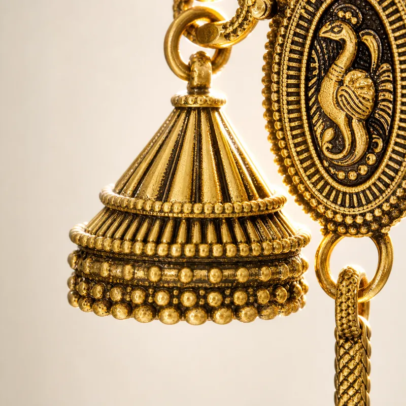 Jhumka-Bell Mugappu Chain (33.45g) — long side-pendant chain - alternate view - 925 Sterling Silver