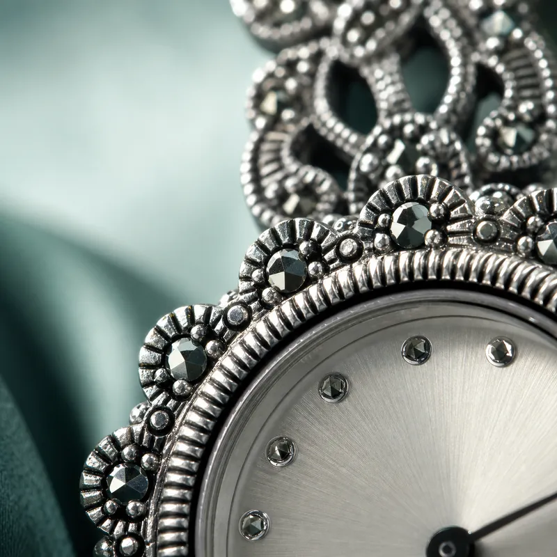 Marcasite Filigree Silver Bracelet Watch - view 4 - 925 Sterling Silver