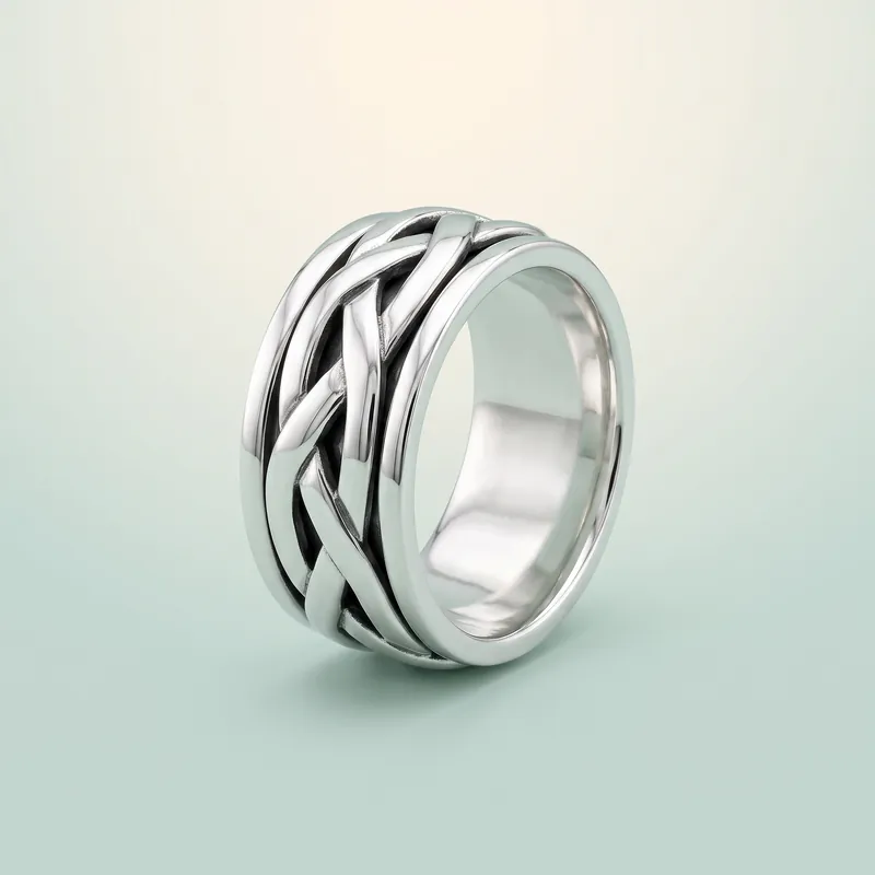 Braided Spinner Wide Band (bright mirror-polished silver) - front - 925 Sterling Silver