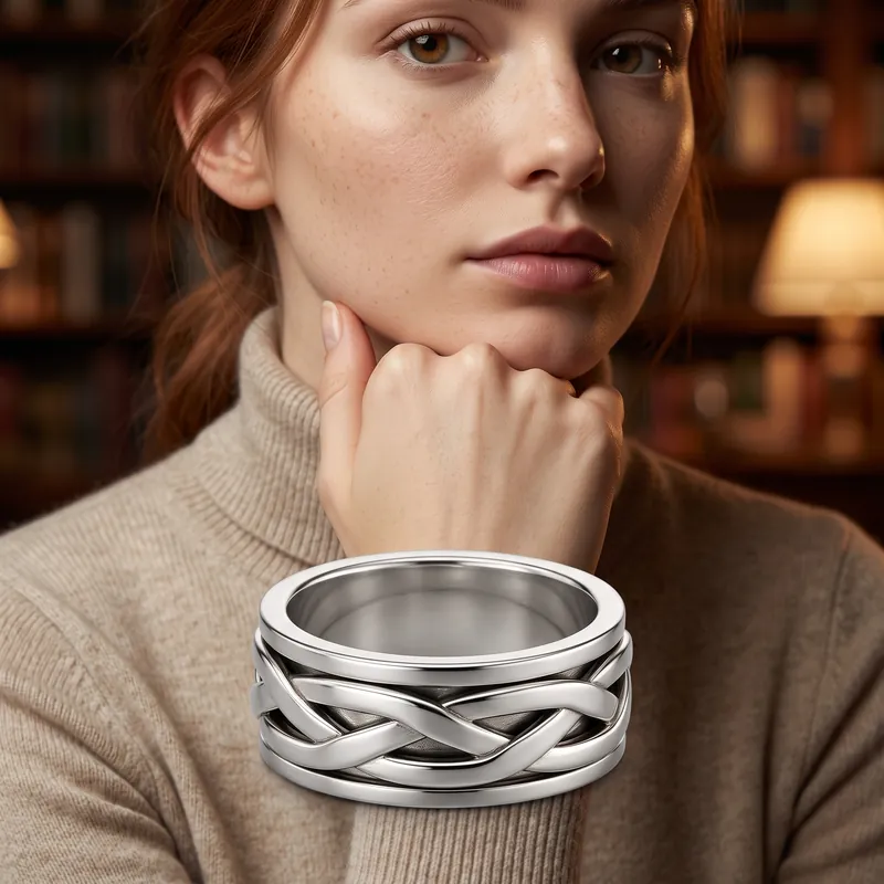 Braided Spinner Wide Band (bright mirror-polished silver) - alternate view - 925 Sterling Silver