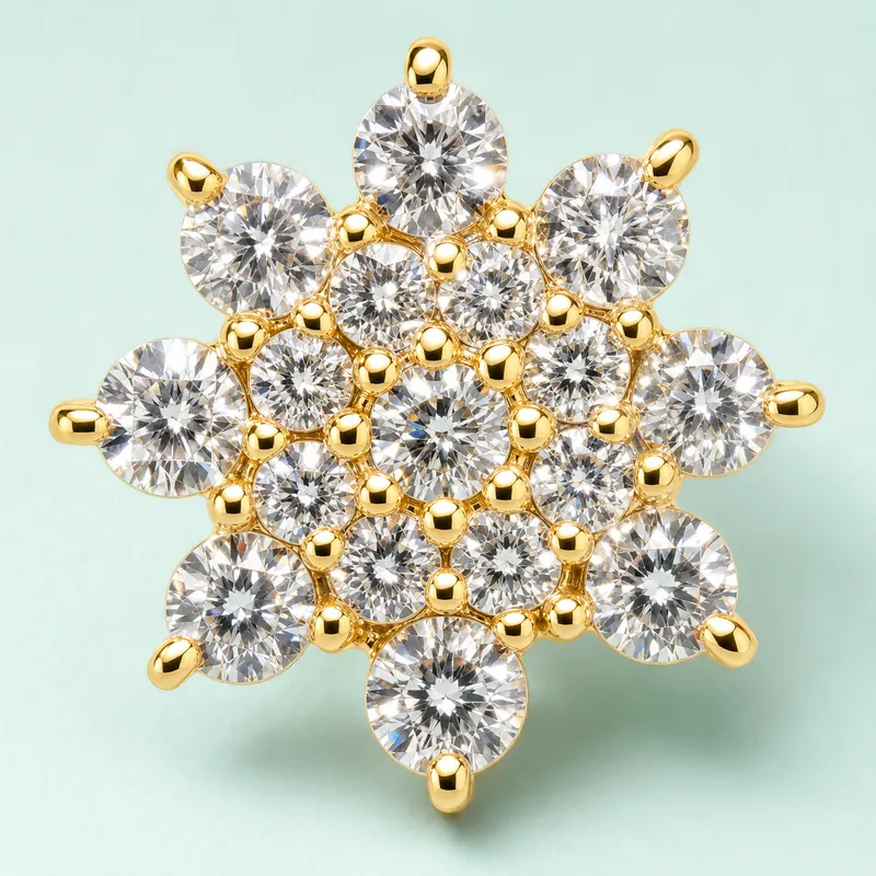 Gold CZ floral-cluster studs, white stones - view 4 - 925 Sterling Silver