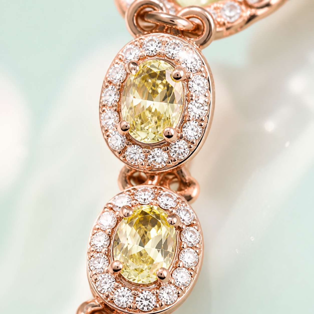 Rose-Gold Halo Station Bracelet with Champagne CZ (KEEP rose-gold + champagne stones) - view 4 - 925 Sterling Silver