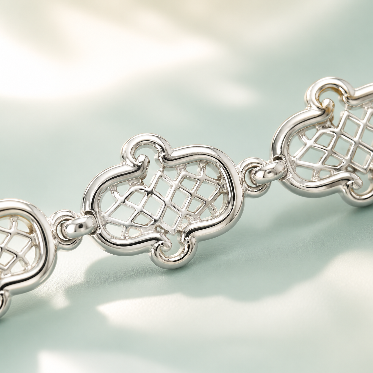Art-Deco Openwork Filigree Link Bracelet (bright polished silver · no stones) - view 4 - 925 Sterling Silver