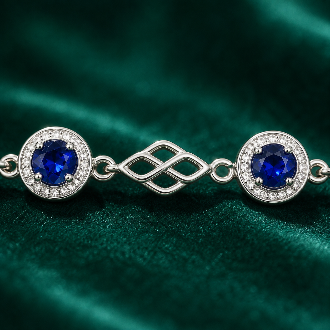 Celtic Knot & Sapphire Station Bracelet (bright polished silver · deep blue sapphire + pink ruby CZ) - view 4 - 925 Sterling Silver