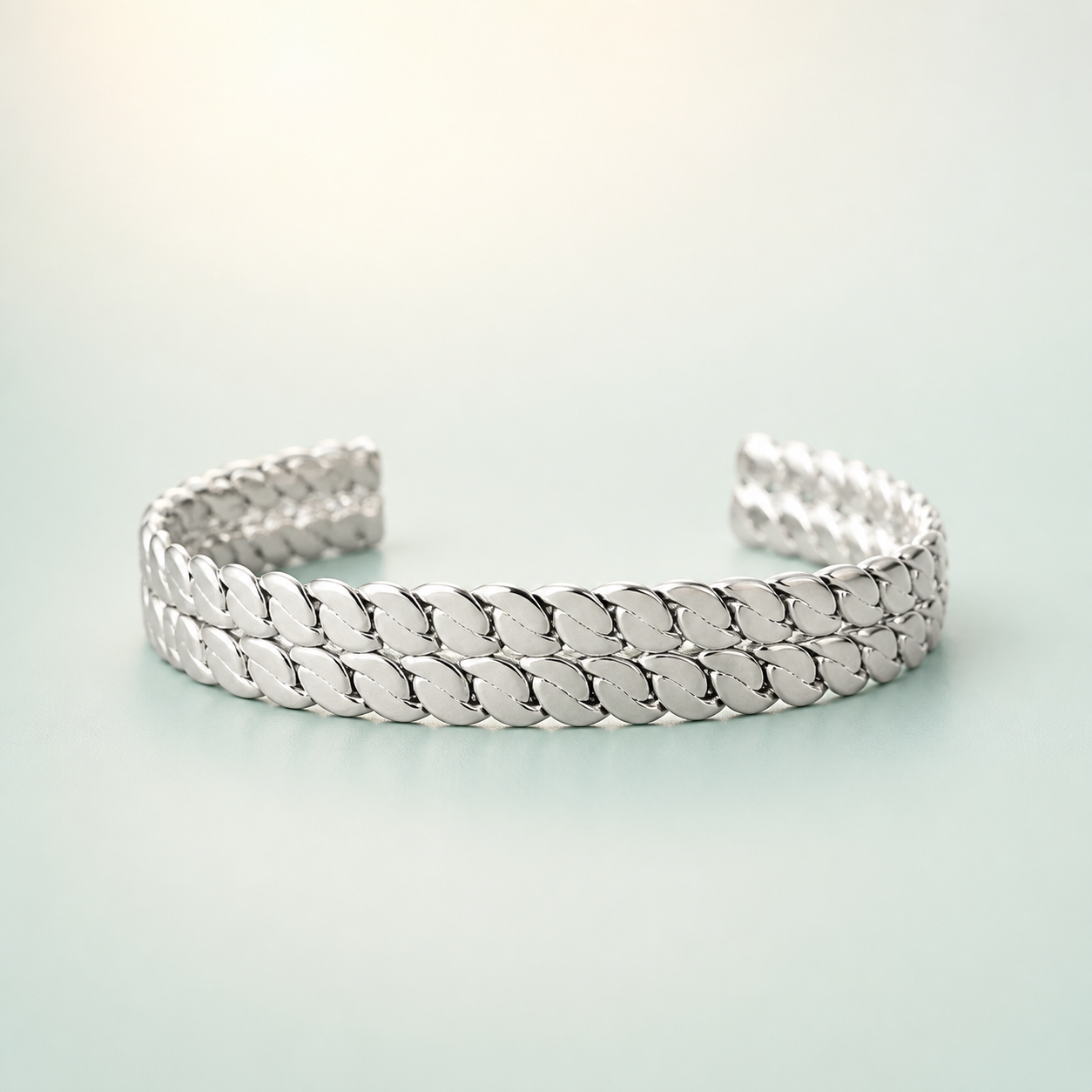 Chevron Herringbone Woven Chain Bracelet (bright polished silver) - front - 925 Sterling Silver
