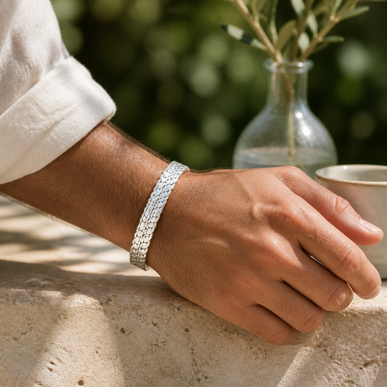 Chevron Herringbone Woven Chain Bracelet (bright polished silver) - detail - 925 Sterling Silver